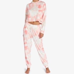 ROXY Buttery Soft Peach and White Tie Dye Hoodie and Joggers NWT - Size M